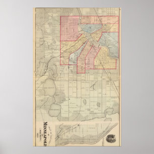 Planera av staden av Minneapolis och vicinityen Poster