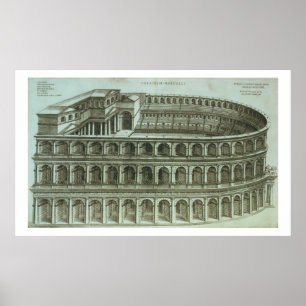 Planera av theatren av Marcellus, Rome, engr 1558 Poster