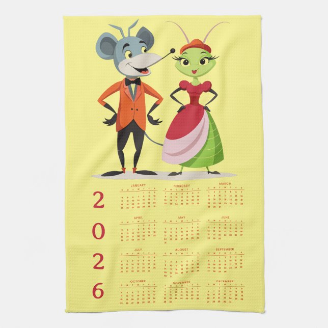 Planera ditt år med stil med denna 2026-kalender kökshandduk (Vertikal)