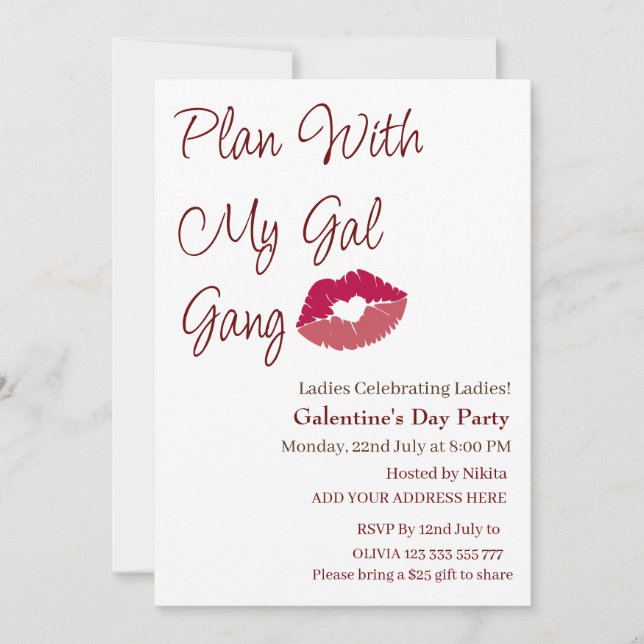 Planera med min Gal Gang Personalized Galentines d Inbjudningar (Framsida)
