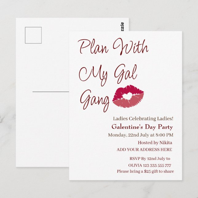 Planera med min Gal Gang Personalized Galentines d Vykort (Fram/baksida)