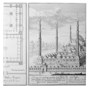 Planera och beskåda av blåttmoskén (1609-16), kakelplatta