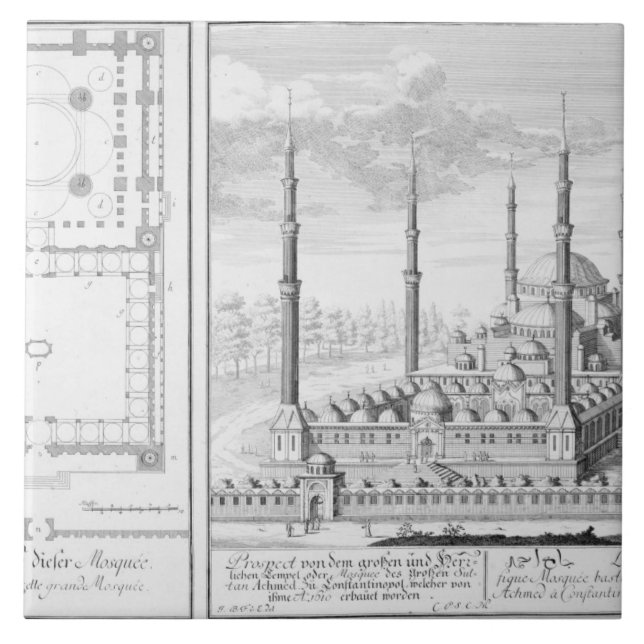 Planera och beskåda av blåttmoskén (1609-16), kakelplatta (Framsidan)