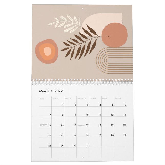 Planerad Löv Boho Sol Arch-kalender Kalender (Mar 2027)