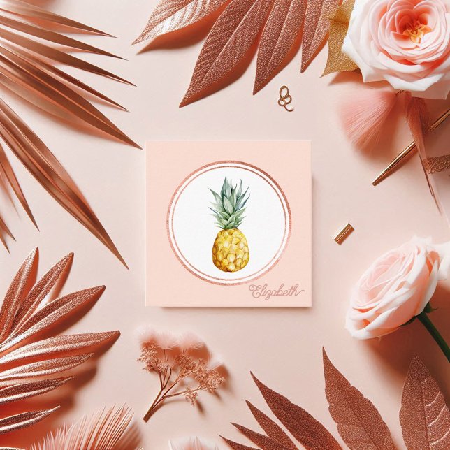 Planeraren ro Guld  Rosa Tropical Party Fyrkantigt Visitkort (Rose Gold Blush Pink Tropical Party Planner Square Business Card)