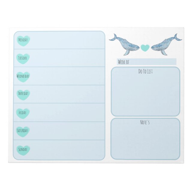 Planering av Humpback Whale Heart varje vecka Anteckningsblock (Framsida)