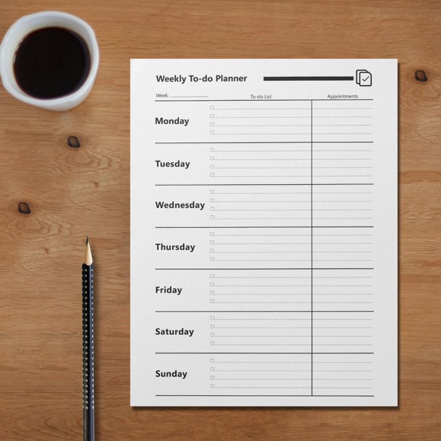 Planering varje vecka anteckningsblock (Weekly To-do Planner Notepad)