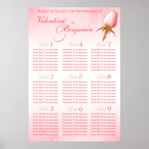 Planern rosa ros Bud Bröllop, sätet Bord 1-9 Poster