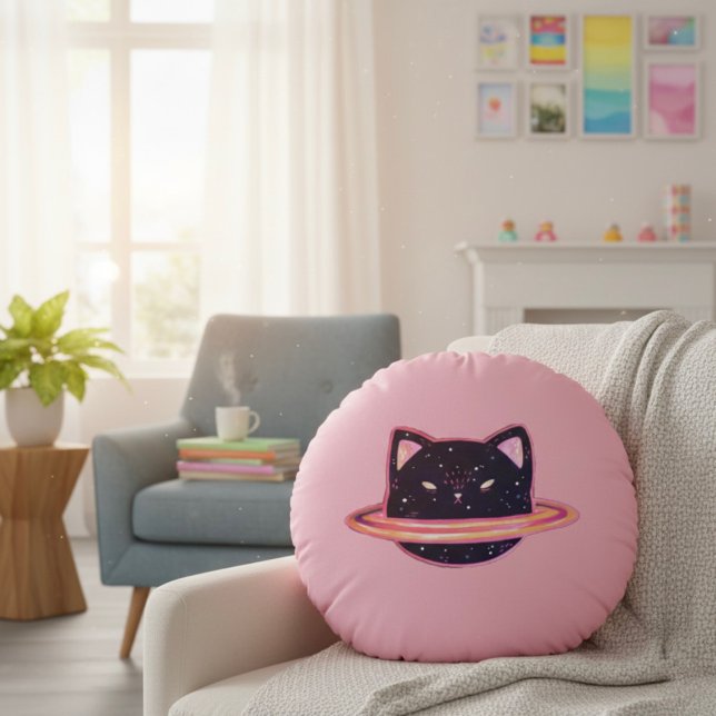 Planet Cat Round Pillow Rund Kudde (Skapare uppladdad)
