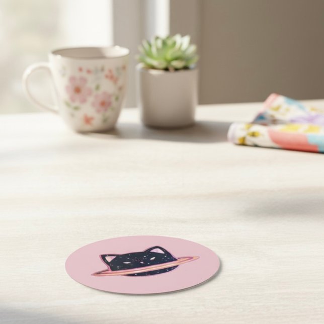 Planet Cat Underlägg Papper Rund (Skapare uppladdad)