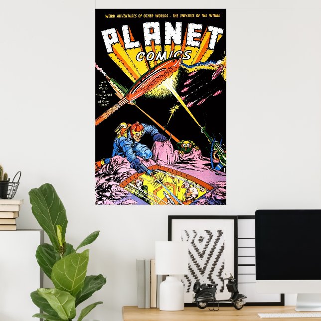 Planet Comics Laser Attack Sci-Fi Antika Serietidn Poster (Hemmakontoret)