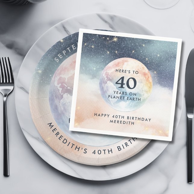 Planet Earth Celestial Himmel 40:e födelsedagen Pappersservett (Planet Earth Celestial Sky 40th Birthday Party Paper Napkins)