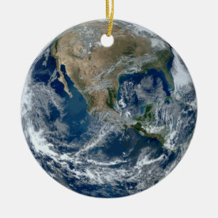 Planet Earth från Rymden med moln Julgransprydnad Keramik