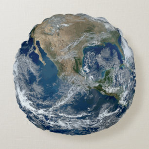 Planet Earth från Rymden med moln Rund Kudde