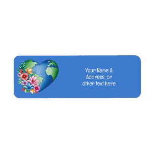 Planet Earth Heart Returadress Etikett