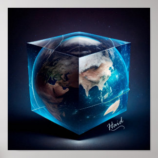 Planet Earth i form av en kub - AI Poster