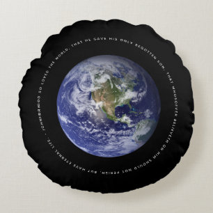 Planet Earth i rymden - Christian John 3:16 Rund Kudde
