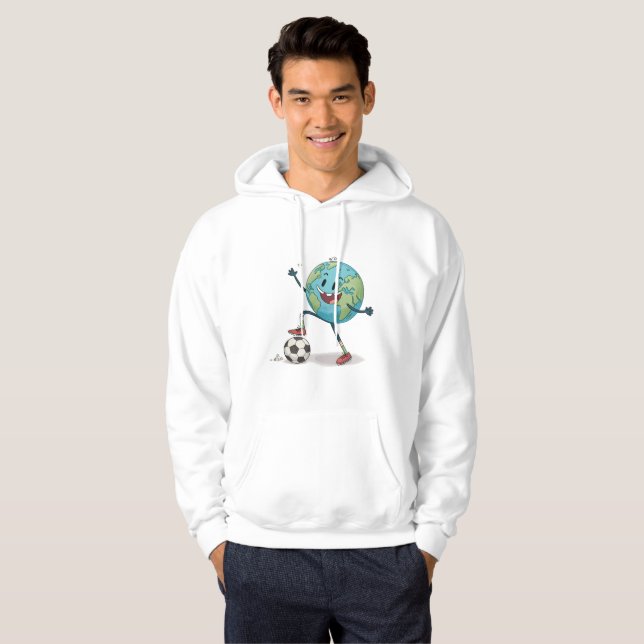 Planet Earth playing soccer Hoodie (Hel framsida)