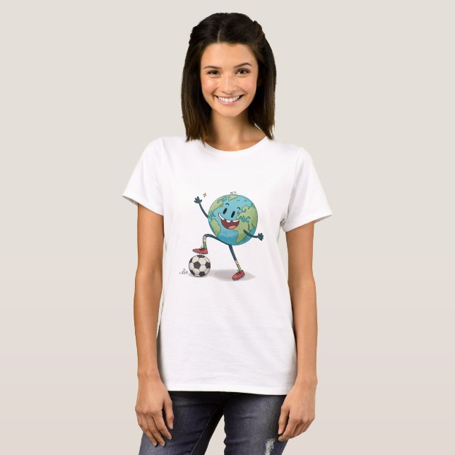 Planet Earth playing soccer T Shirt (Hel framsida)