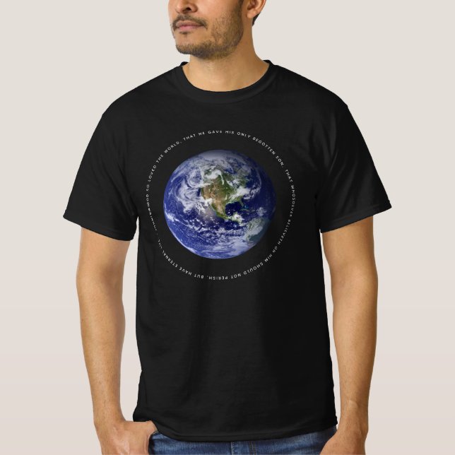 Planet Earth Space - Christian John 3:16 Religion T Shirt (Framsida)