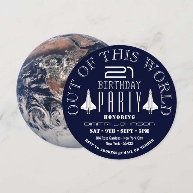 Planet Earth, Space Shuttle Födelsedagsfest Inbjudningar (Fram/baksida)
