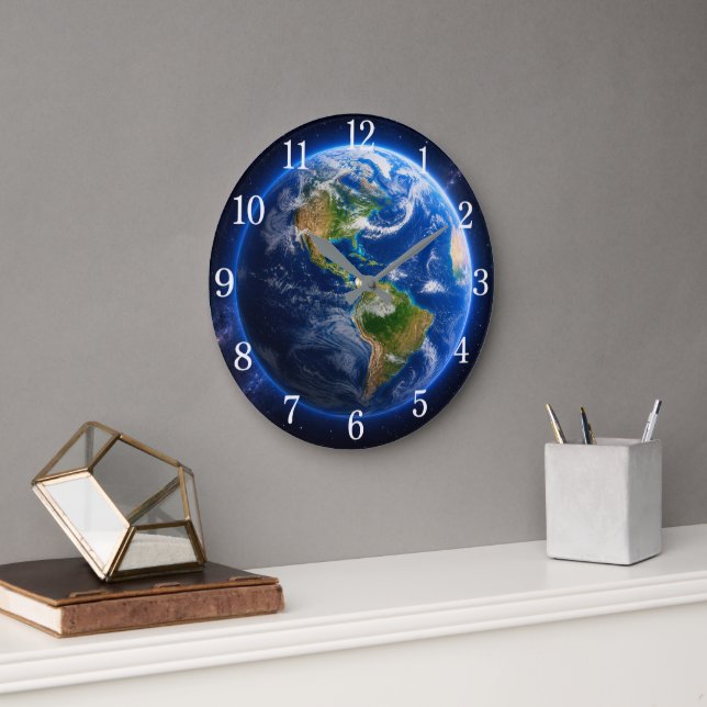 Planet Earth Wall Clock — Space-Inspired Design Stor Klocka (Kontor)