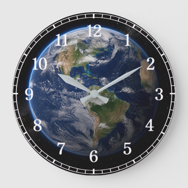 Planet Earth Wall Clock v2 — Space-Inspired Design Stor Klocka (Framsida)