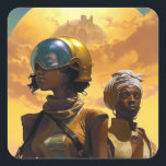 Planet Explorers Afrofuturistic Science fiction Fyrkantigt Klistermärke<br><div class="desc">Fantasy Art products by The Lunarium.</div>