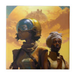 Planet Explorers Afrofuturistic Science fiction Kakelplatta<br><div class="desc">Fantasy,  Sci-fi & Horror art av Lunarium.</div>