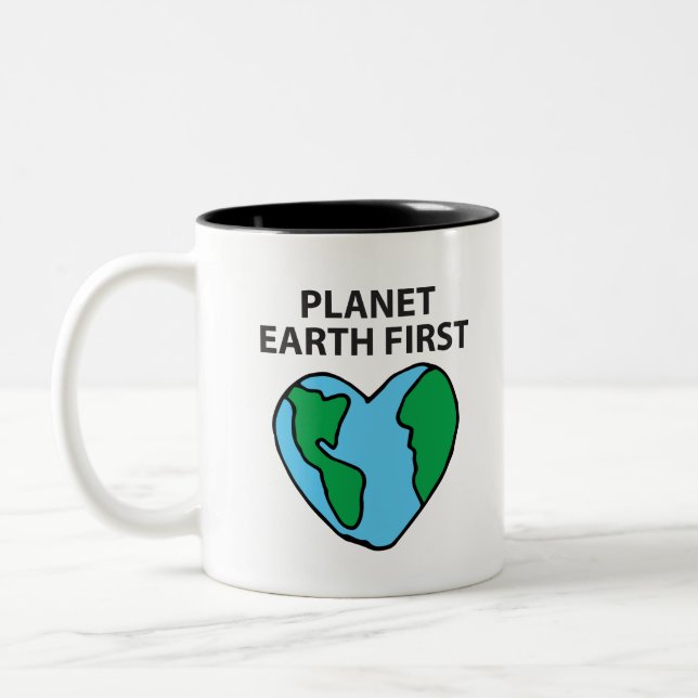 Planet First Ecogood Icon Lycklig Earth Clipart Två-Tonad Mugg (Vänster)