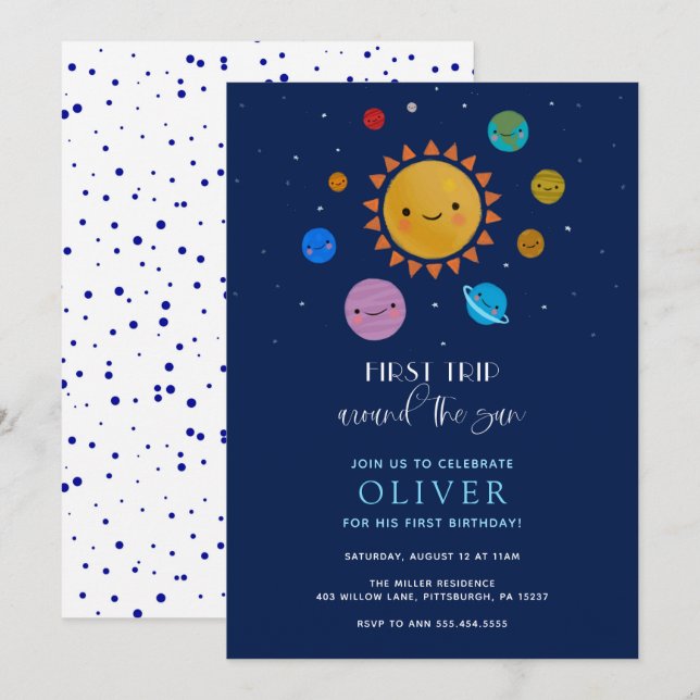 Planet First Resa runt Sol-födelsedagen Inbjudningar (Fram/baksida)