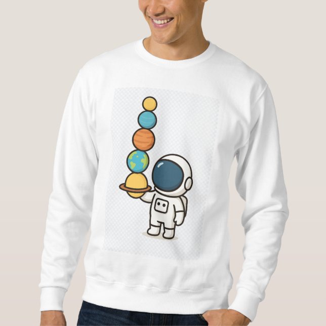 Planet Juggler - Kawaii Astronaut Hoodie Lång Ärmad Tröja (Framsida)