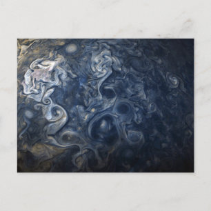 Planet Jupiter Blues Blå Vit Juno Cam Virvlande Vykort