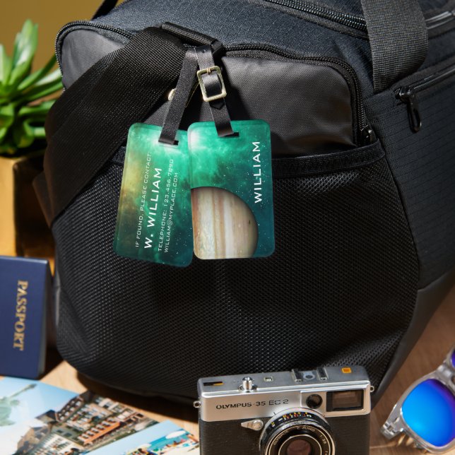 Planet Jupiter Solar System Space Grönt Galaxy Bagagebricka (Fram & Baksida)