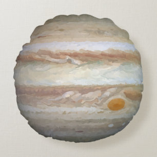 Planet Jupiter Watercolor Round Pillow Rund Kudde