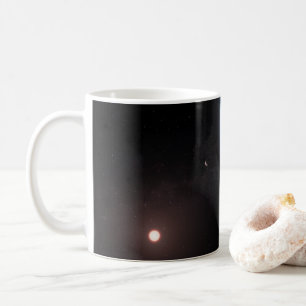 Planet K2-18b, värdstjärna och tillhörande plan. Kaffemugg
