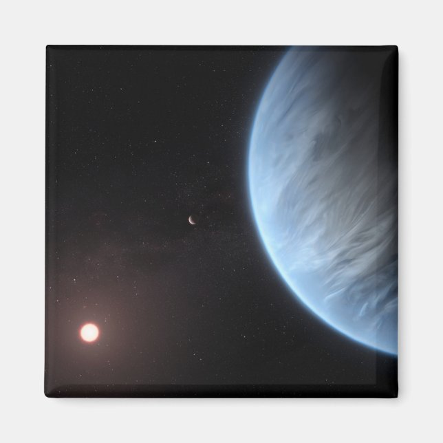 Planet K2-18b, värdstjärna och tillhörande plan. Magnet (Framsidan)