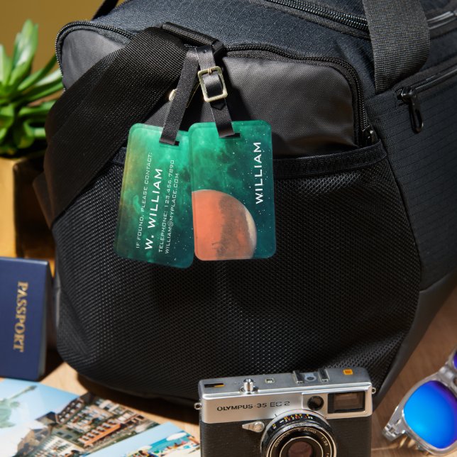 Planet Mars Solar System Space Grönt Galaxy Bagagebricka (Fram & Baksida)