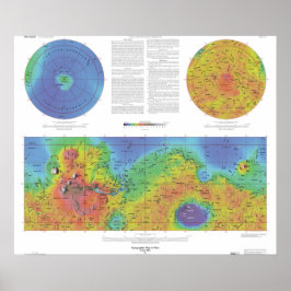 Planet Mars - Topografiska Karta Poster
