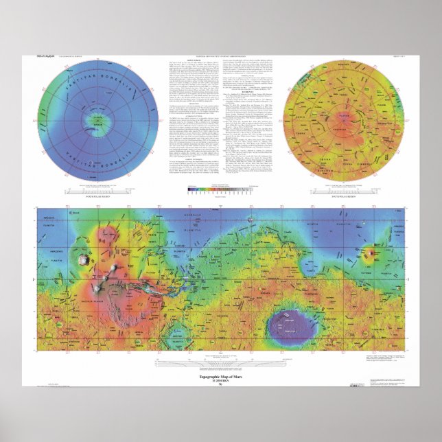 Planet Mars - Topografiska Karta Poster (Framsidan)
