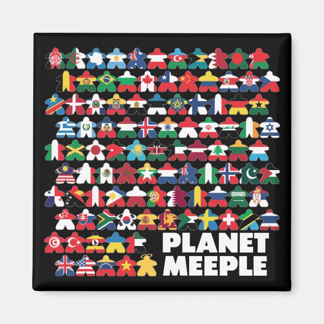 Planet Meeple, Vit text kvadratstreck Magnet (Framsidan)