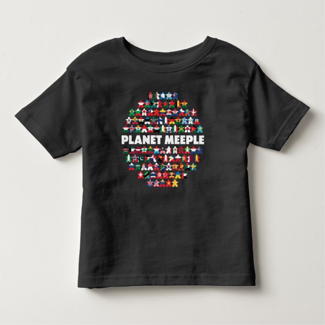 Planet Meeple, White Text Småbarn Shirt T (Framsida)