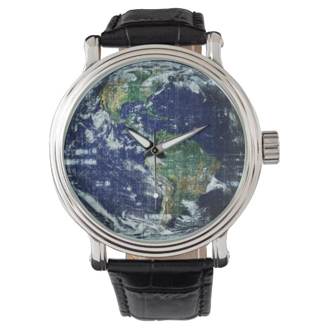 Planet Mor Earth Globe Geometric Grid World Art Armbandsur (Framsida)