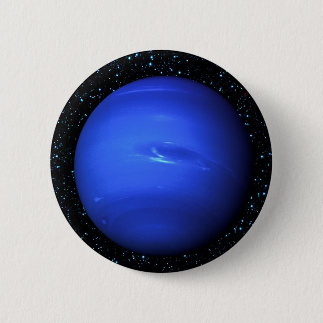 PLANET NEPTUNE med stjärnabakgrund (det sol- Knapp (Framsida)