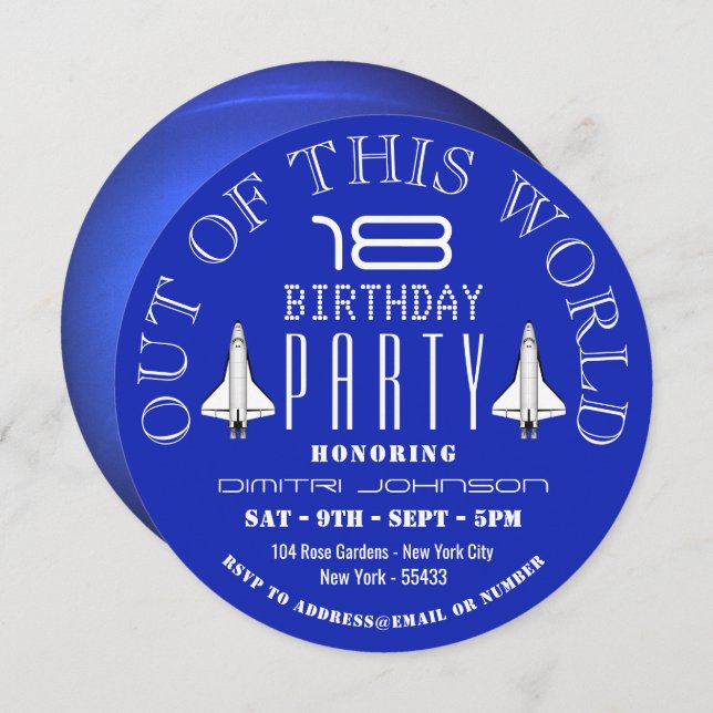 Planet Neptune, Space Shuttle Födelsedagsfest Inbjudningar (Fram/baksida)