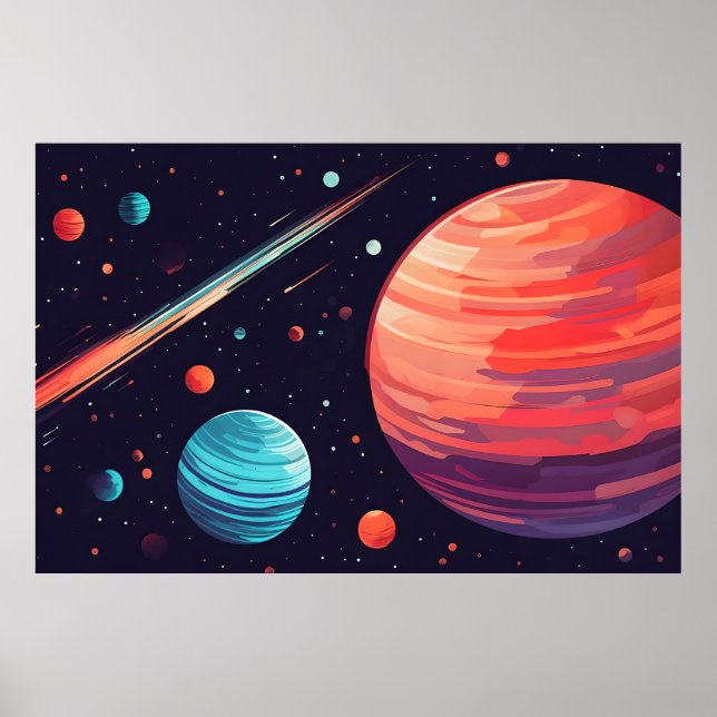 Planet Party - Vibrant Space Art Poster (Framsidan)