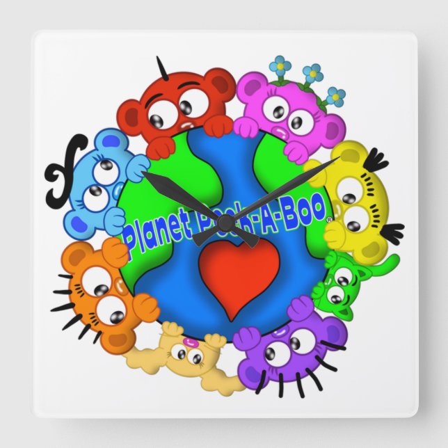 Planet Peek-A-Boo Logotyp Design Clock Fyrkantig Klocka (Framsida)