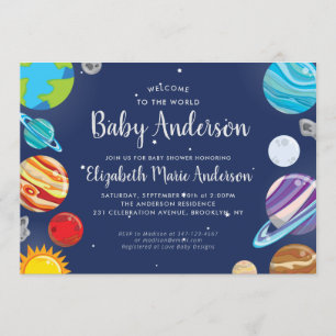 Planet Rymden Galaxy Solar System Baby Shower Inbjudningar