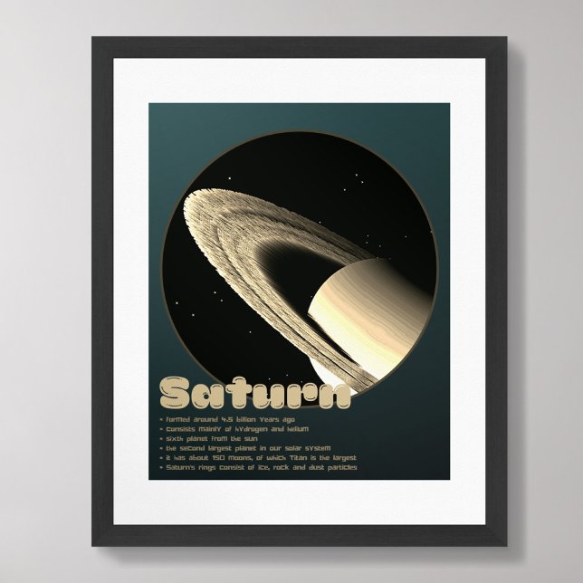 Planet Saturn med ringar och fakta poster barn (Skapare uppladdad)