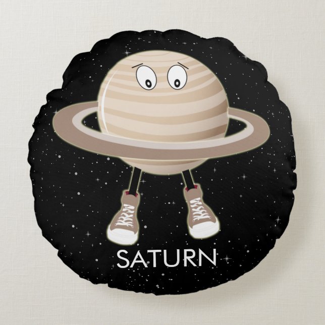 Planet Saturn & Stars Rund Kudde (Framsidan)